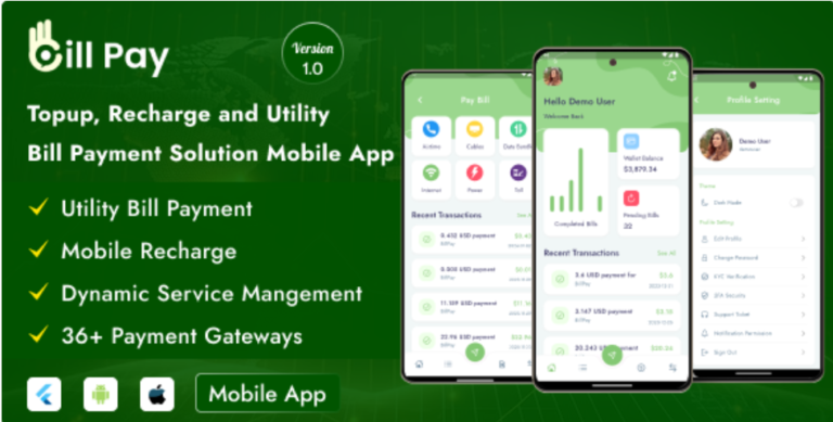 Bill Pay v2.1 – Topup, Recharge And Utility Bill Payment Mobile App Source Code