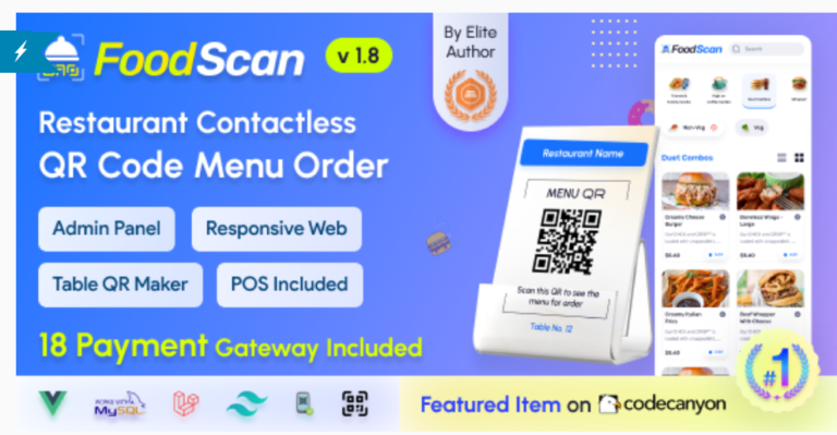 FoodScan v1.8 – Qr Code Restaurant Menu Maker and Contactless Table Ordering System with Restaurant POS