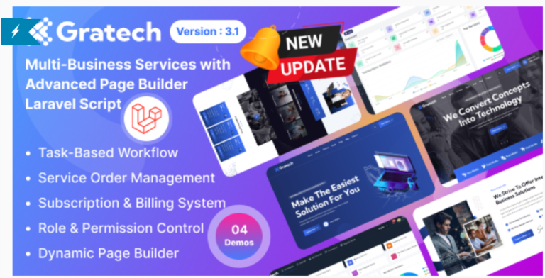 Gratech v3.1 – Multi-Business Services with Advanced Page Builder & Workflow Tools