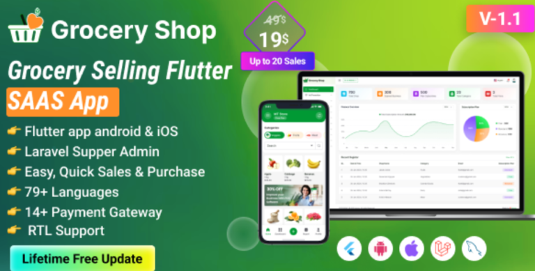 Grocery Shop v1.1 – Grocery Selling Flutter App with Admin panel SAAS