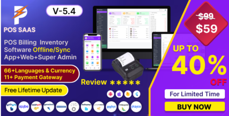 POS SAAS v4.8 – Flutter POS Billing Inventory Software with HRM App+Web+Super Admin