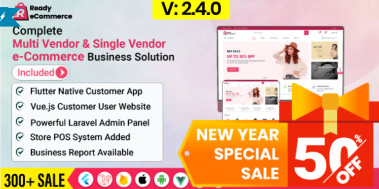 Ready ecommerce v2.7.0 – Complete Multi Vendor e-Commerce Mobile App, Customer Website with Store POS