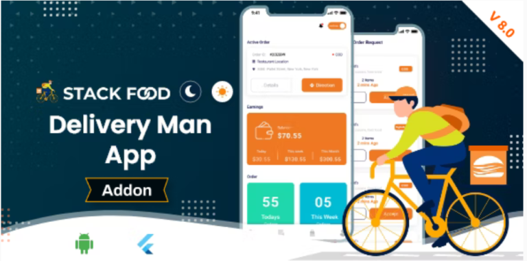 StackFood Multi Restaurant – Food Ordering Delivery Man App v8.0 Source Code